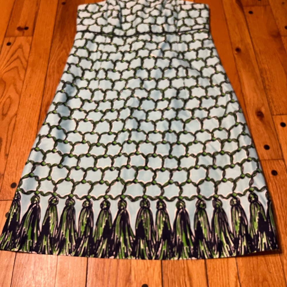 Lilly Pulitzer Strapless Mini Dress in Light Blue and Navy with Green Border - Picture 11 of 11